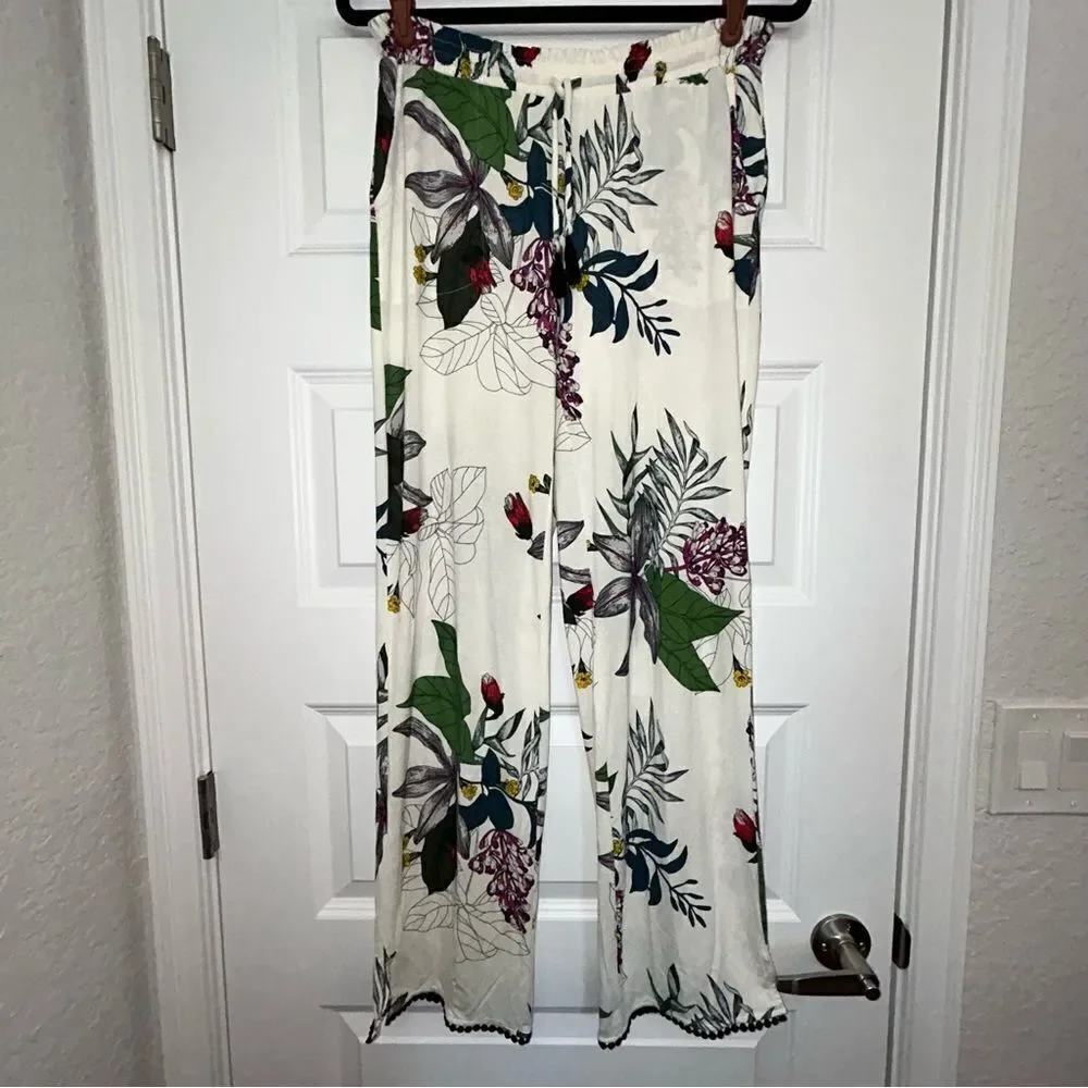 Soma Floral Print Pull On Elastic Waistband Drawstring Loungewear Pants